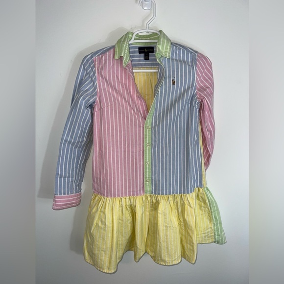 Ralph Lauren Kids' Cotton Oxford Fun Shirtdress In White Multi - Picture 2 of 13